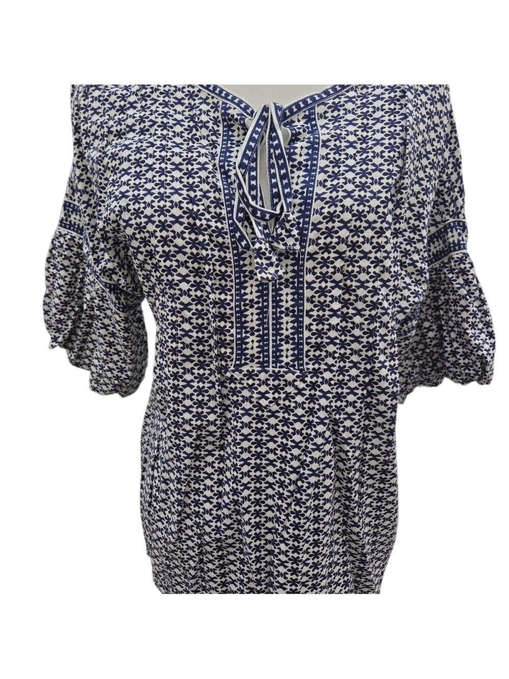 Max Studio Navy and White Patterned Blouse M